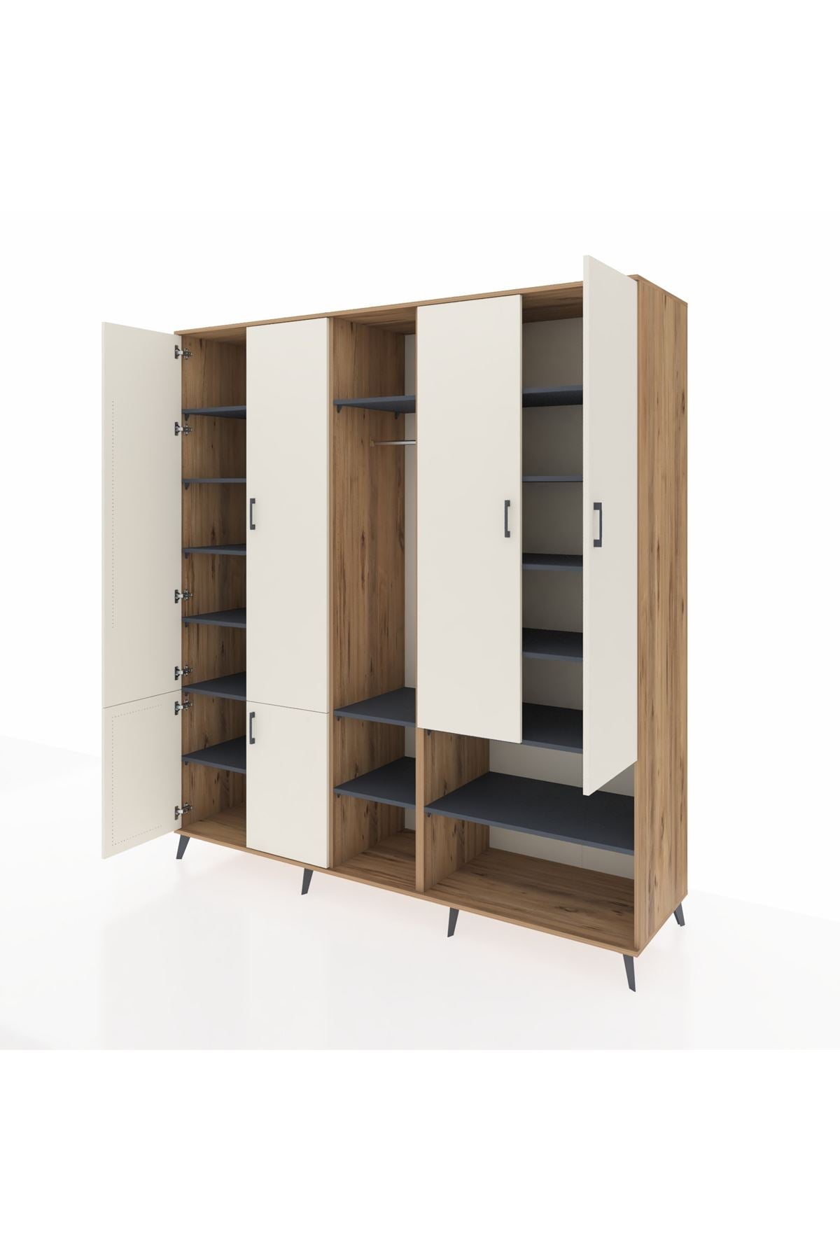 Kronos Dolap 15 Raflı 5 Kapaklı Tek Askılı 220x59x243 Çam-Aytaşı/Antrasit