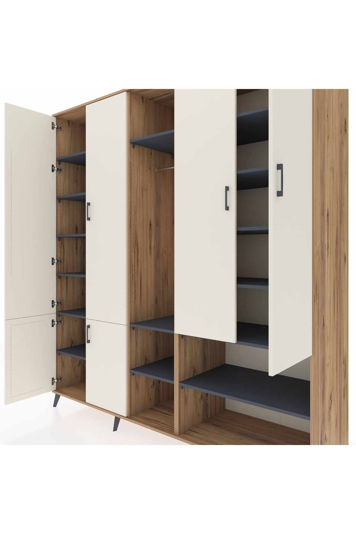 Kronos Dolap 15 Raflı 5 Kapaklı Tek Askılı 220x59x243 Çam-Aytaşı/Antrasit