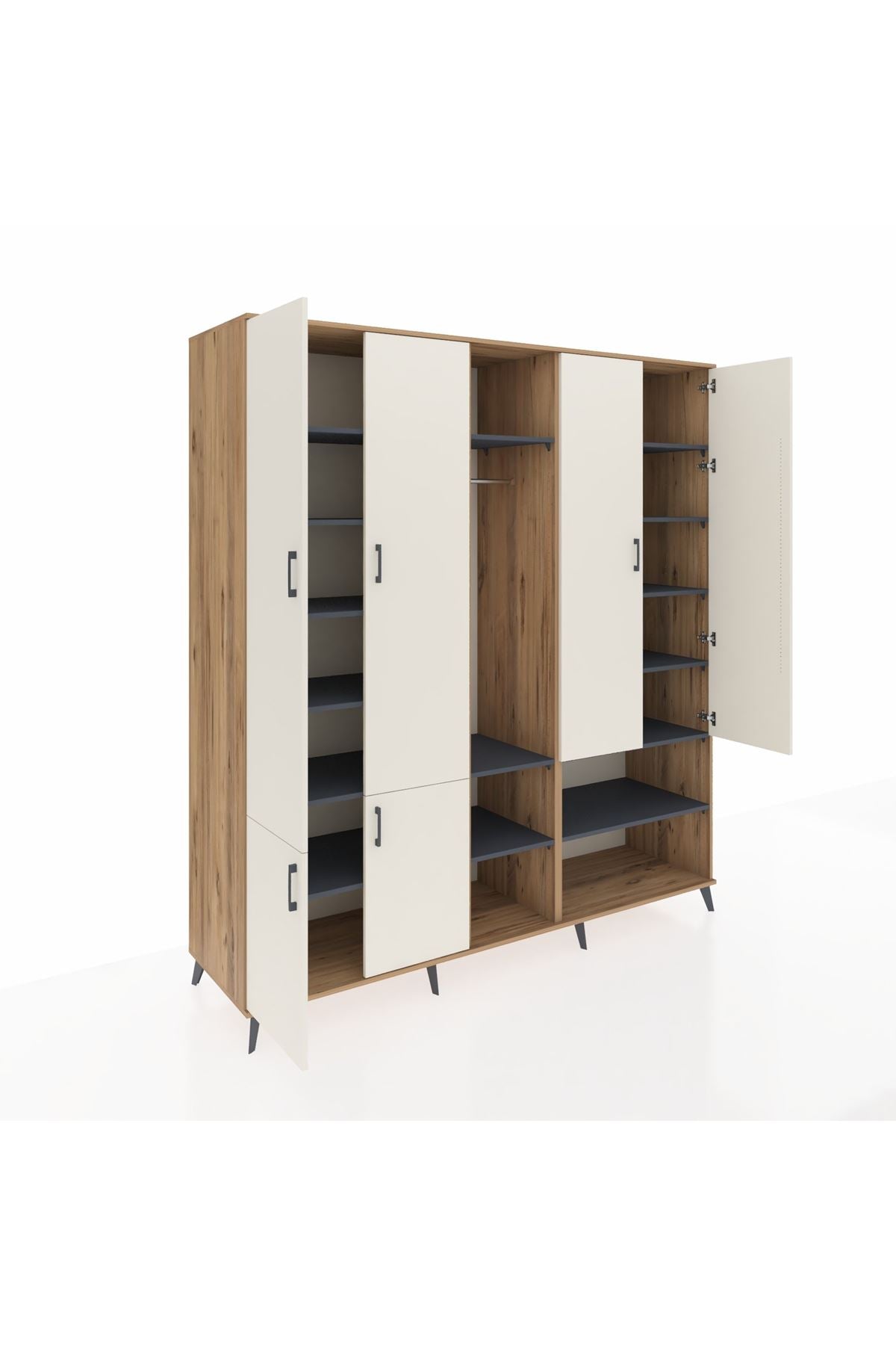 Kronos Dolap 15 Raflı 5 Kapaklı Tek Askılı 220x59x243 Çam-Aytaşı/Antrasit