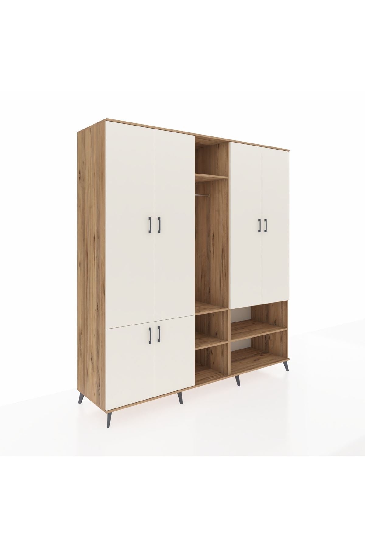 Kronos Dolap 15 Raflı 5 Kapaklı Tek Askılı 220x59x243 Çam-Aytaşı/Çam