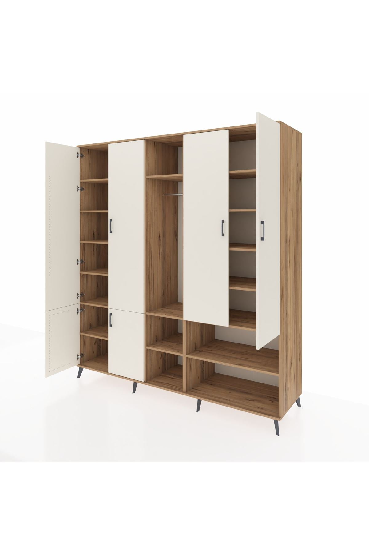 Kronos Dolap 15 Raflı 5 Kapaklı Tek Askılı 220x59x243 Çam-Aytaşı/Çam