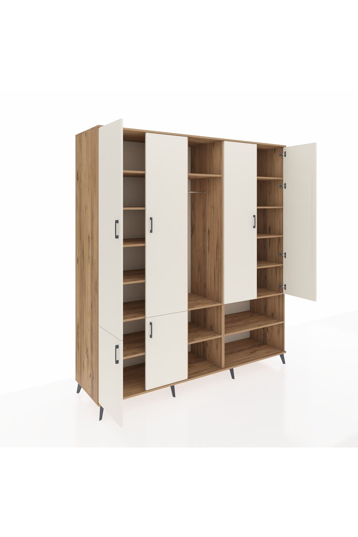 Kronos Dolap 15 Raflı 5 Kapaklı Tek Askılı 220x59x243 Çam-Aytaşı/Çam