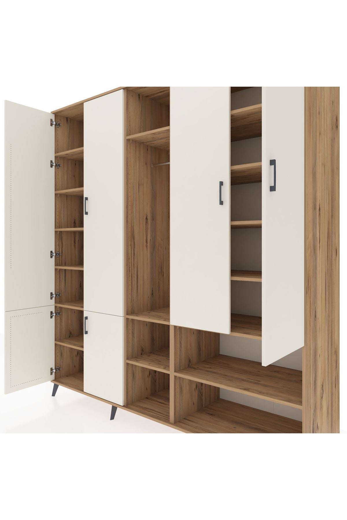 Kronos Dolap 15 Raflı 5 Kapaklı Tek Askılı 220x59x243 Çam-Aytaşı/Çam