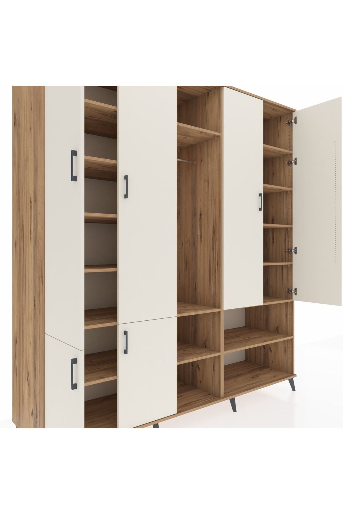 Kronos Dolap 15 Raflı 5 Kapaklı Tek Askılı 220x59x243 Çam-Aytaşı/Çam