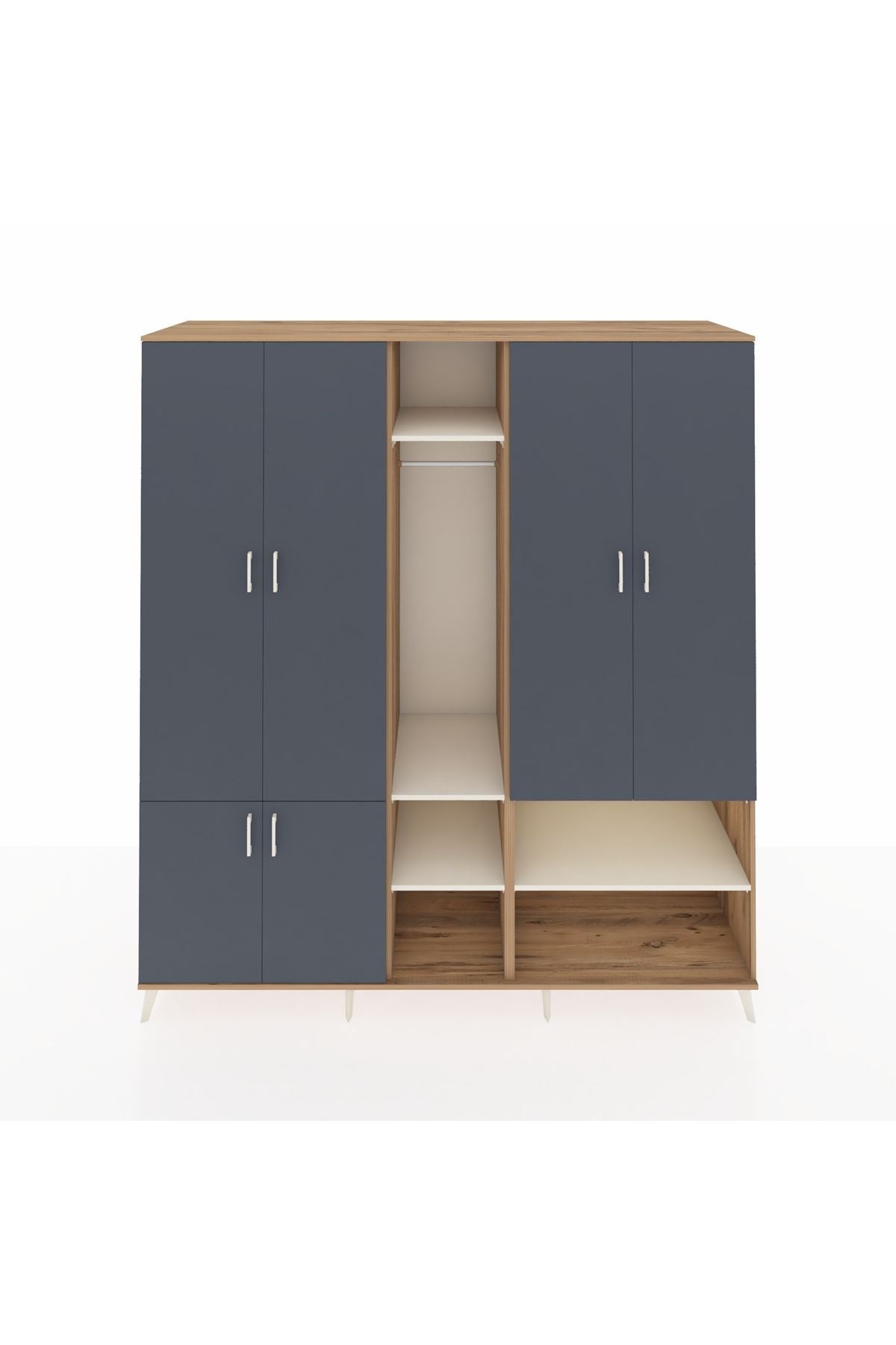 Kronos Dolap 15 Raflı 5 Kapaklı Tek Askılı 220x59x243 Çam-Antrasit/Aytaşı