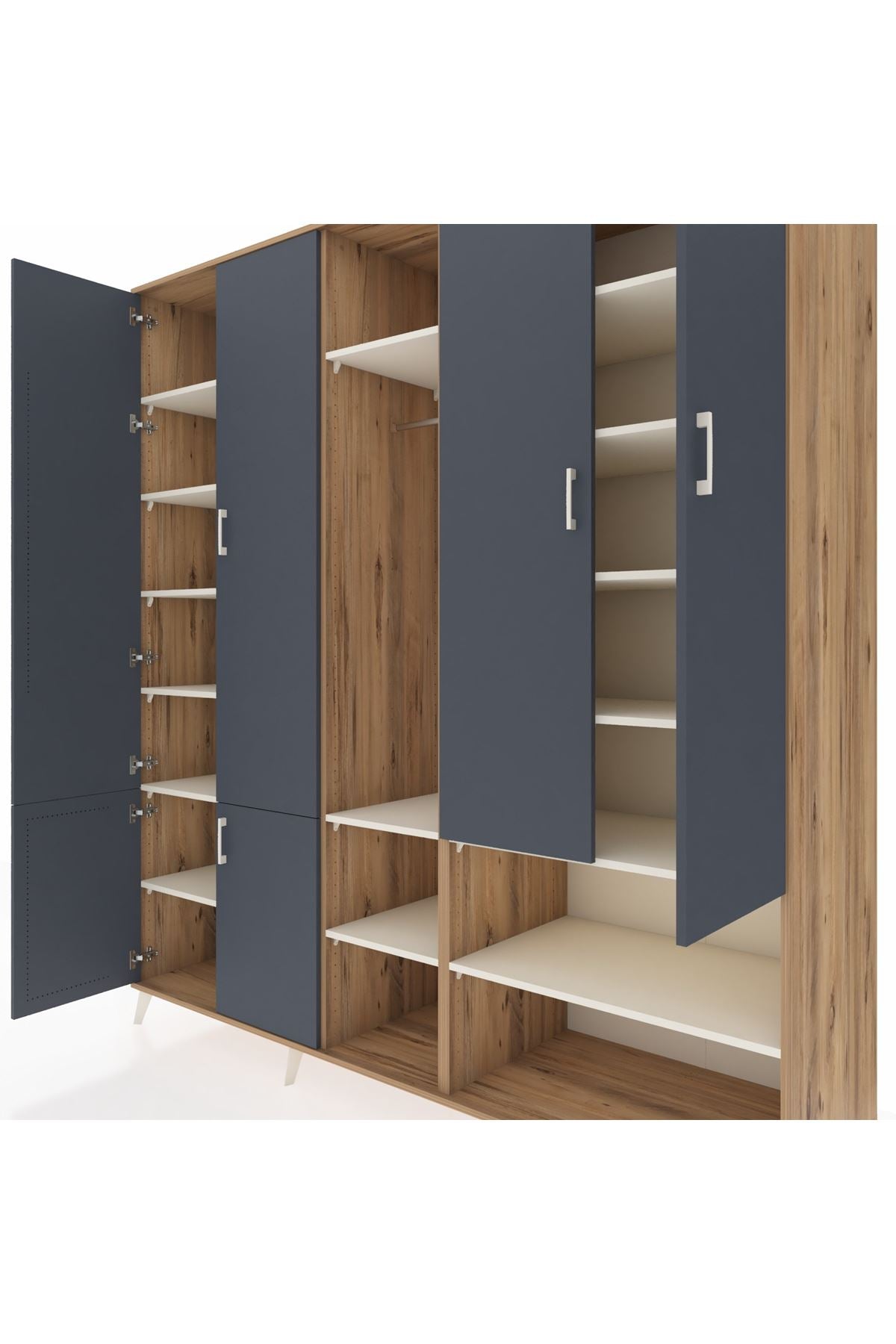 Kronos Dolap 15 Raflı 5 Kapaklı Tek Askılı 220x59x243 Çam-Antrasit/Aytaşı