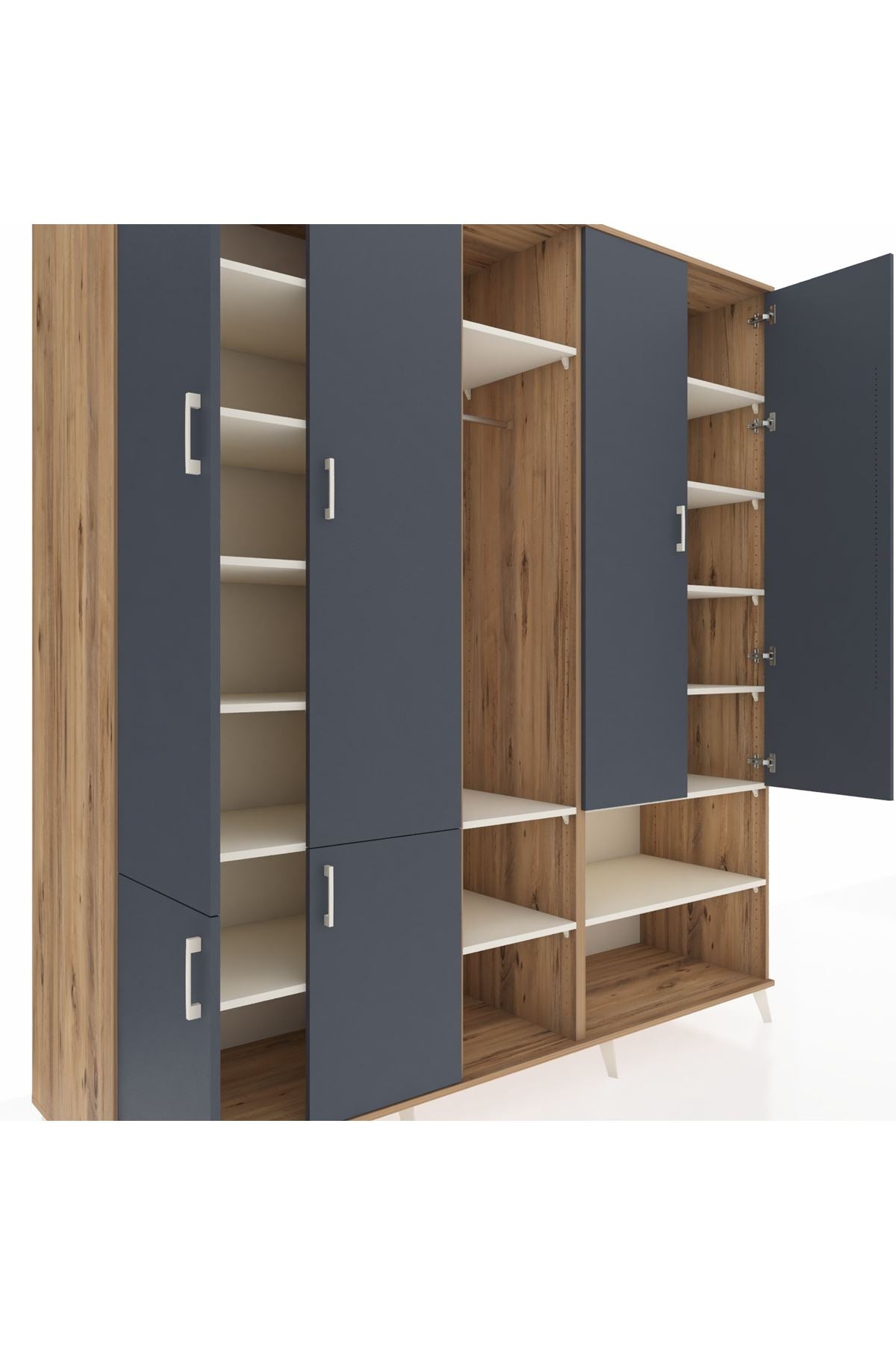 Kronos Dolap 15 Raflı 5 Kapaklı Tek Askılı 220x59x243 Çam-Antrasit/Aytaşı