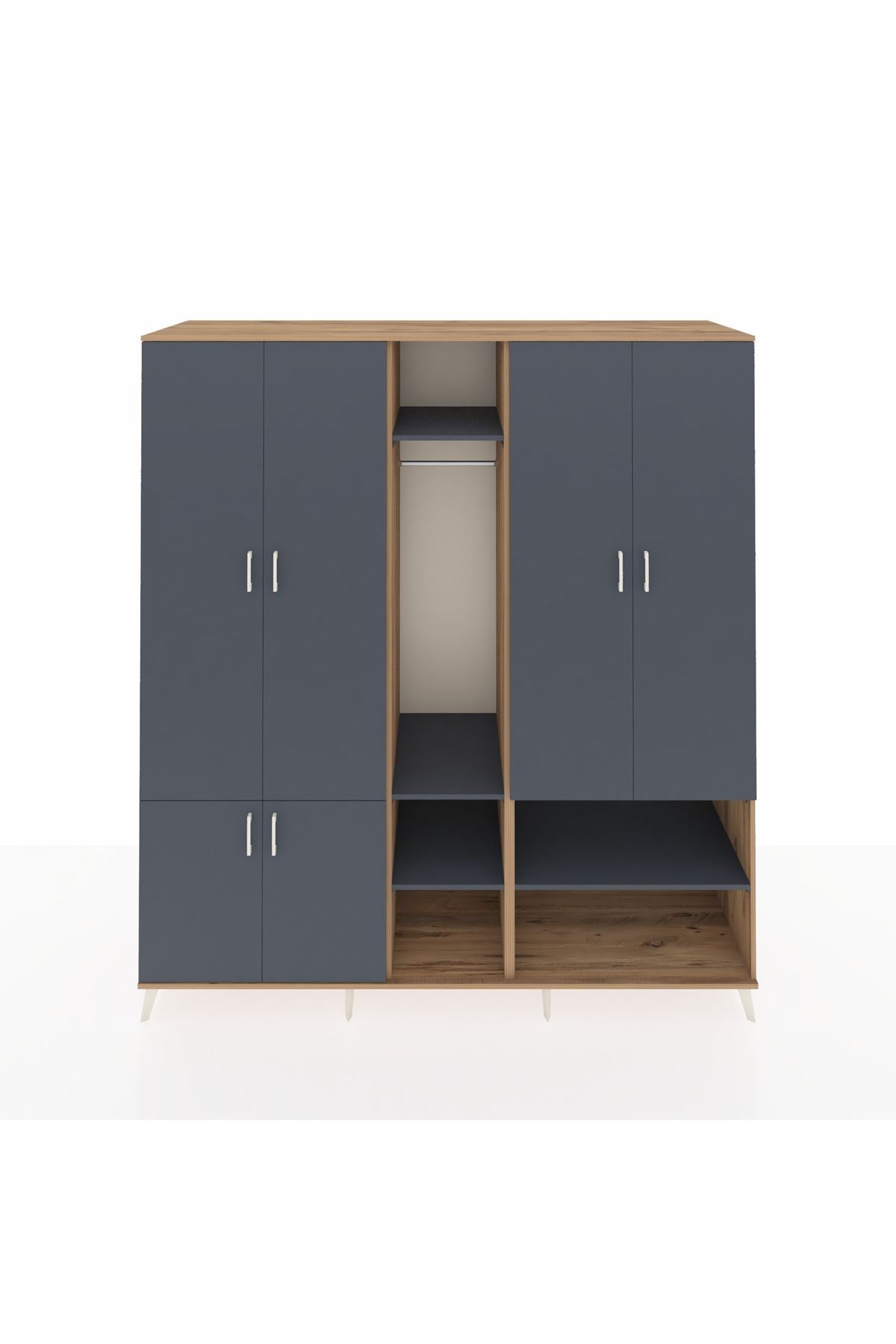 Kronos Dolap 15 Raflı 5 Kapaklı Tek Askılı 220x59x243 Çam-Antrasit/Antrasit