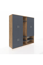 Kronos Dolap 15 Raflı 5 Kapaklı Tek Askılı 220x59x243 Çam-Antrasit/Antrasit