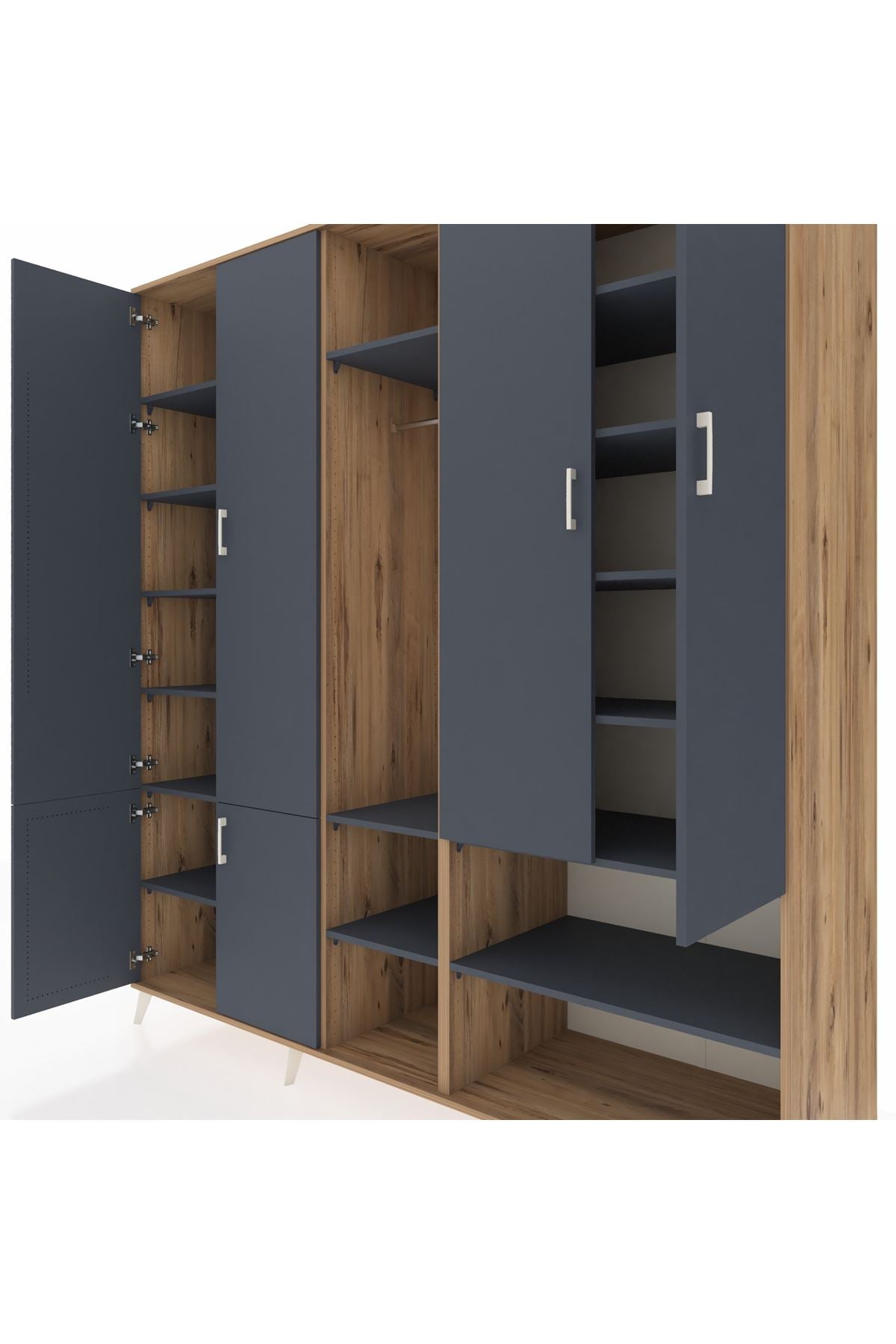 Kronos Dolap 15 Raflı 5 Kapaklı Tek Askılı 220x59x243 Çam-Antrasit/Antrasit