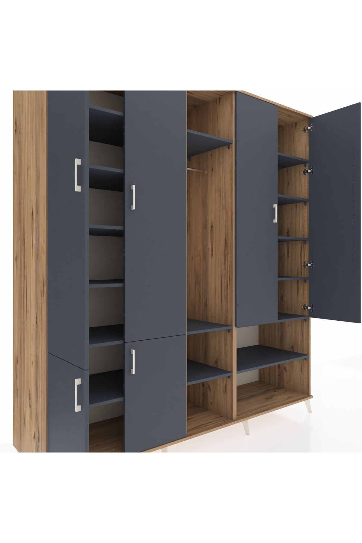 Kronos Dolap 15 Raflı 5 Kapaklı Tek Askılı 220x59x243 Çam-Antrasit/Antrasit