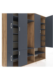 Kronos Dolap 15 Raflı 5 Kapaklı Tek Askılı 220x59x243 Çam-Antrasit/Antrasit