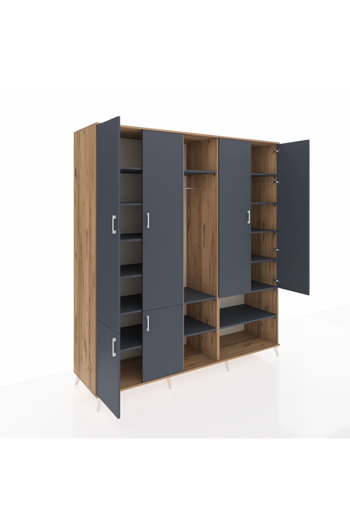 Kronos Dolap 15 Raflı 5 Kapaklı Tek Askılı 220x59x243 Çam-Antrasit/Antrasit