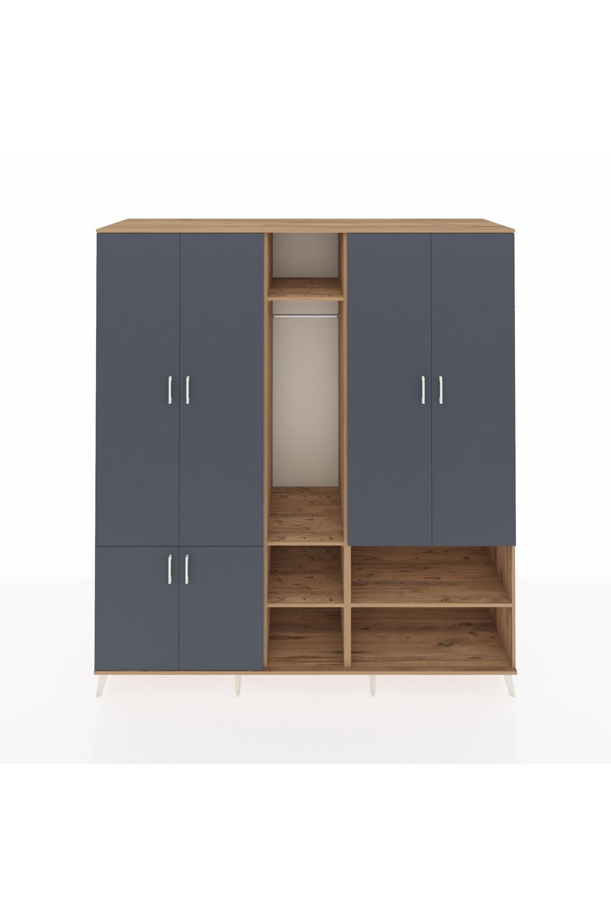 Kronos Dolap 15 Raflı 5 Kapaklı Tek Askılı 220x59x243 Çam-Antrasit/Çam