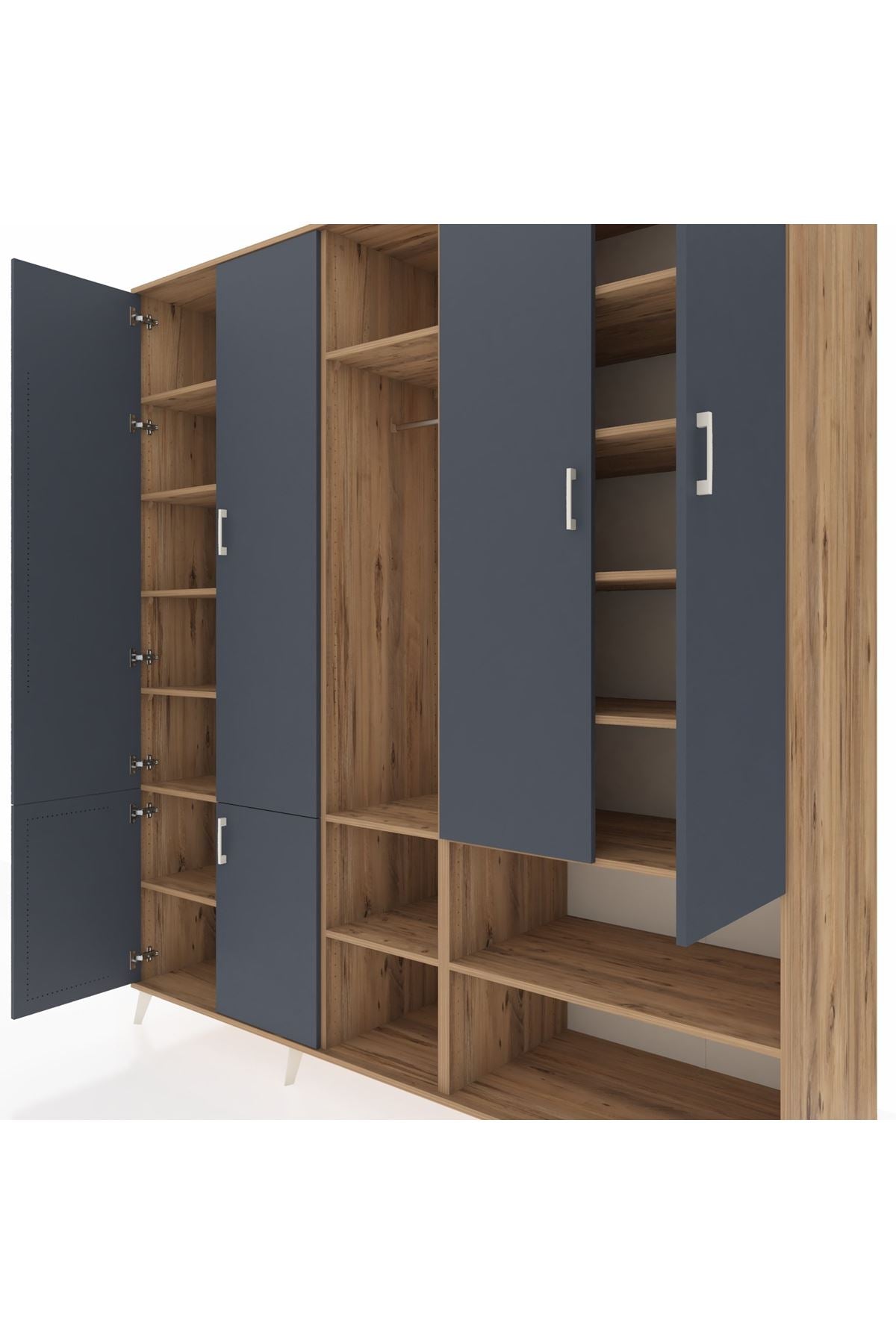 Kronos Dolap 15 Raflı 5 Kapaklı Tek Askılı 220x59x243 Çam-Antrasit/Çam