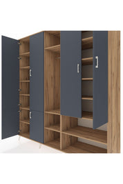 Kronos Dolap 15 Raflı 5 Kapaklı Tek Askılı 220x59x243 Çam-Antrasit/Çam