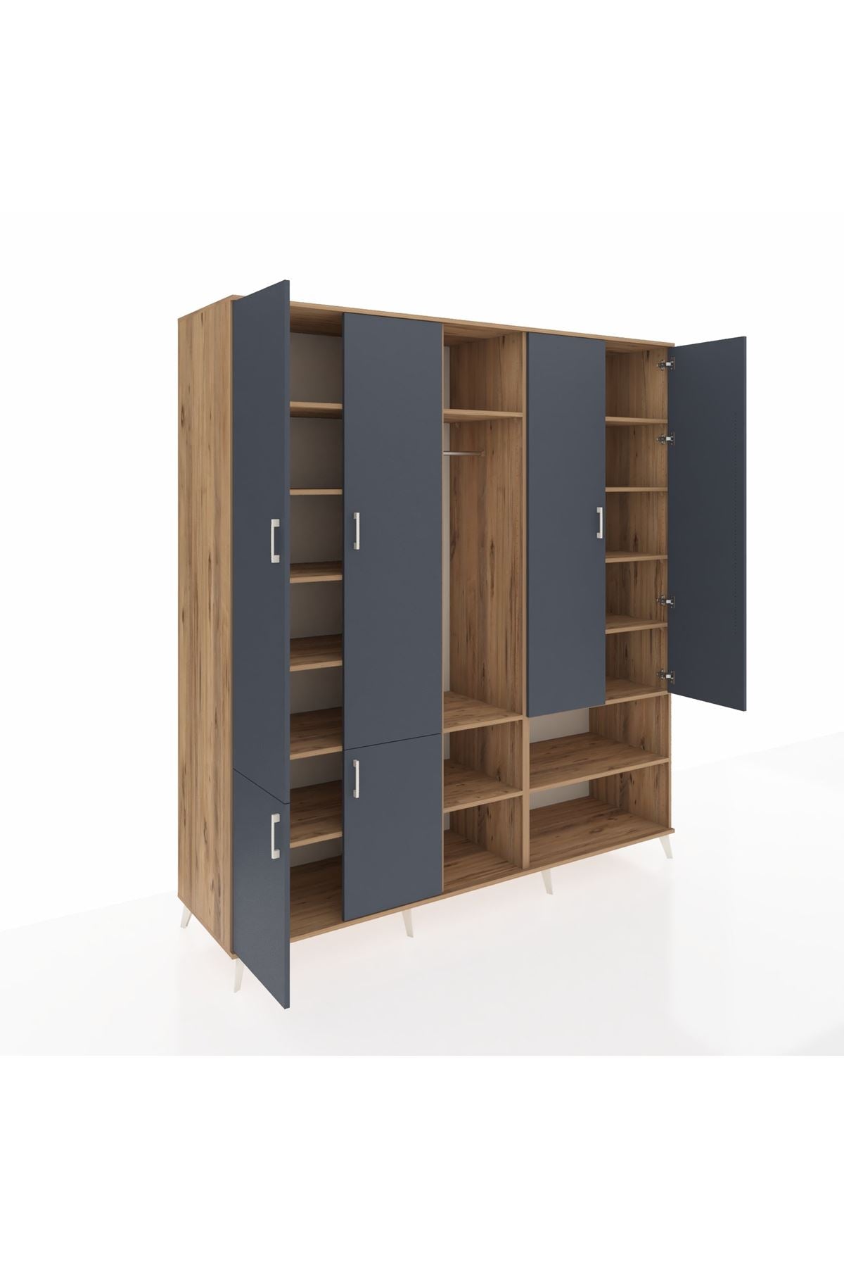 Kronos Dolap 15 Raflı 5 Kapaklı Tek Askılı 220x59x243 Çam-Antrasit/Çam