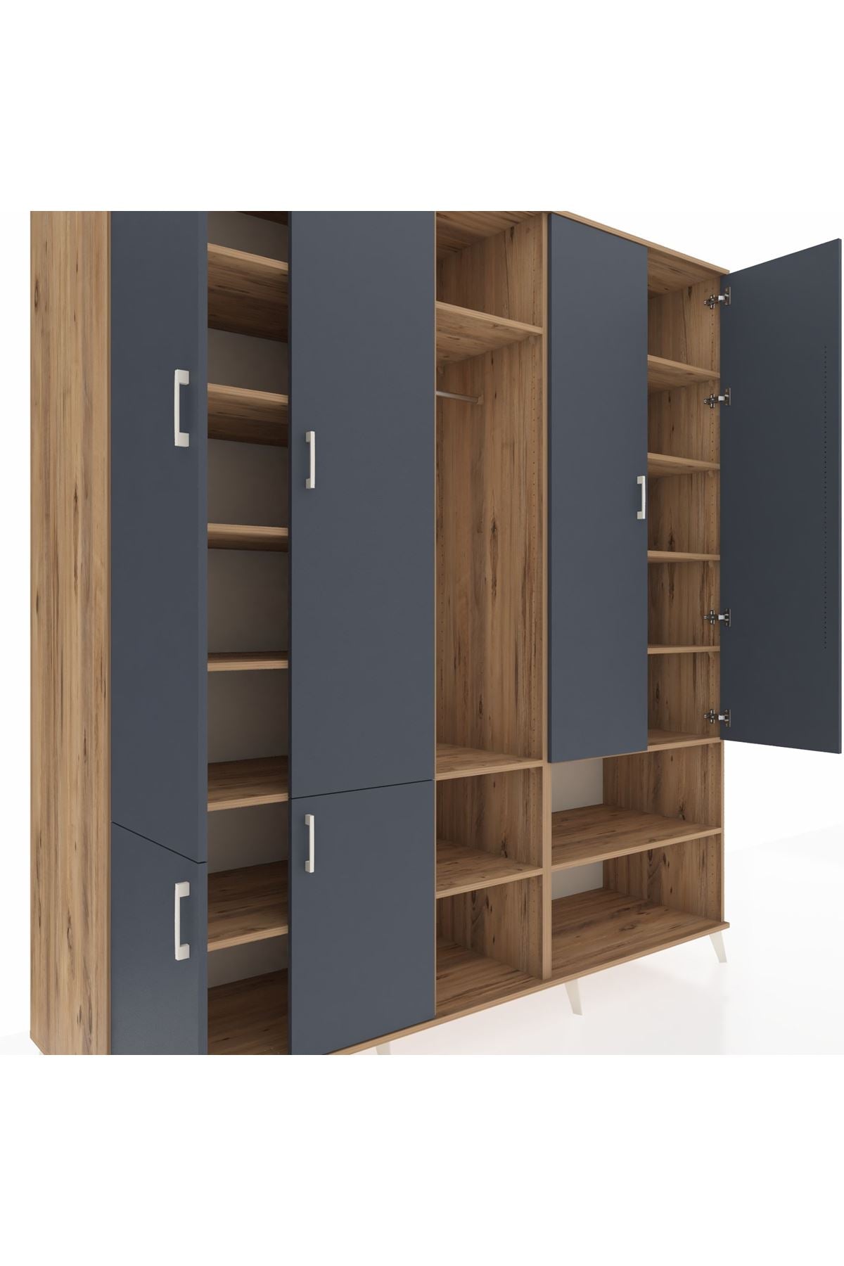 Kronos Dolap 15 Raflı 5 Kapaklı Tek Askılı 220x59x243 Çam-Antrasit/Çam