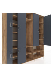 Kronos Dolap 15 Raflı 5 Kapaklı Tek Askılı 220x59x243 Çam-Antrasit/Çam