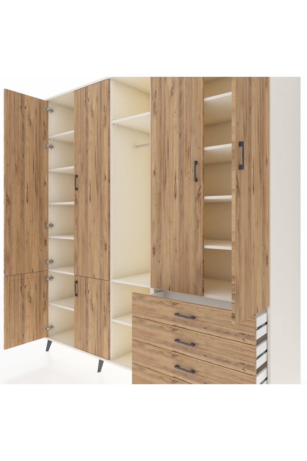 Kronos Dolap 14 Raflı 4 Çekmeceli Tek Askılı 220x59x243 - S784M022V03C