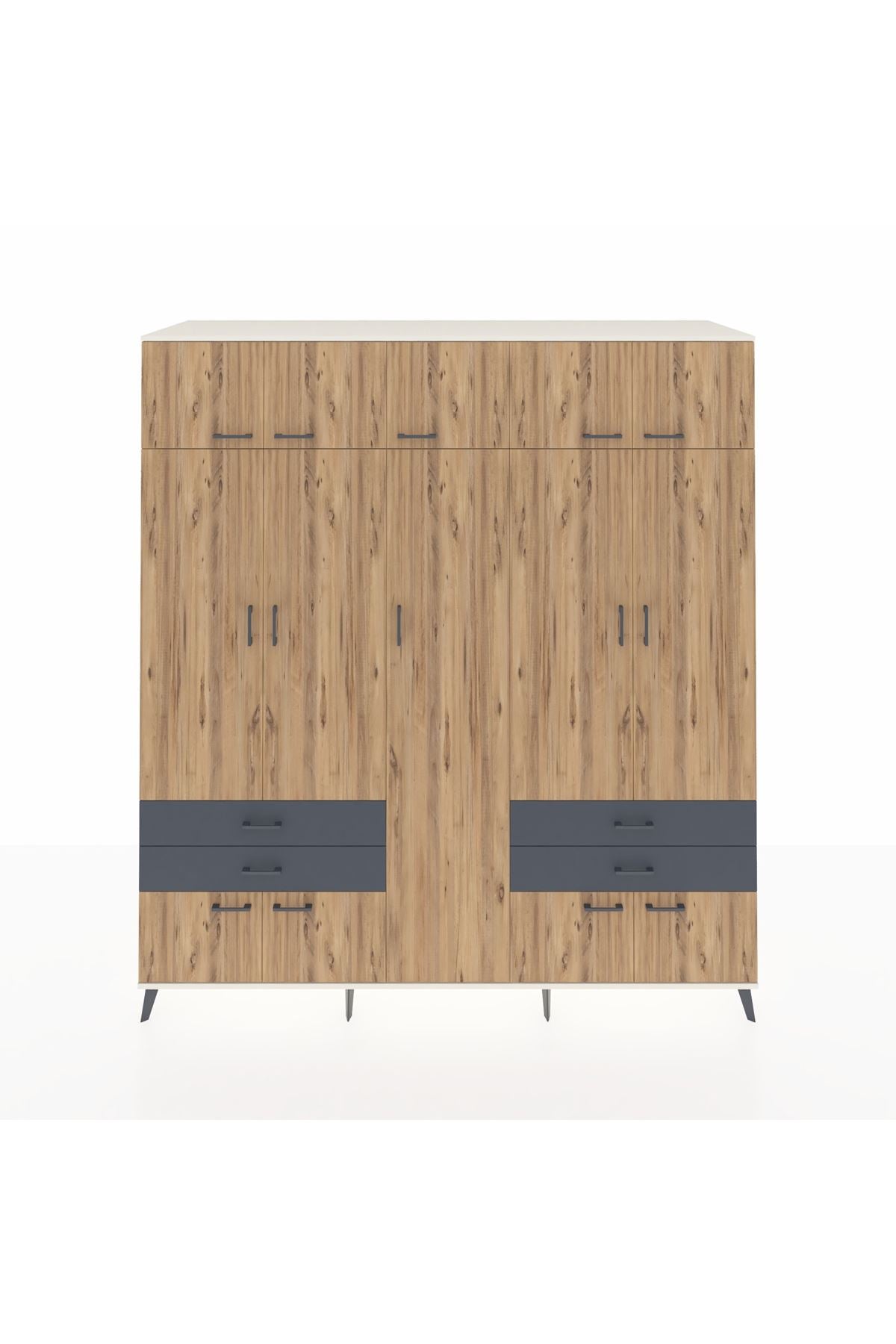 Kronos Dolap 12 Raflı 4 Çekmeceli 2 Askılı 220x59x243 Aytaşı-Çam/Antrasit