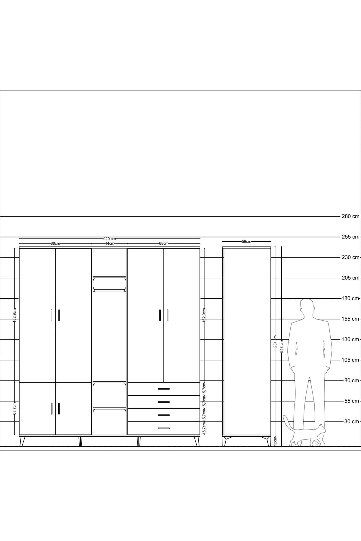 Kronos Dolap 14 Raflı 4 Çekmeceli Tek Askılı 220x59x243 - S784M022V06C
