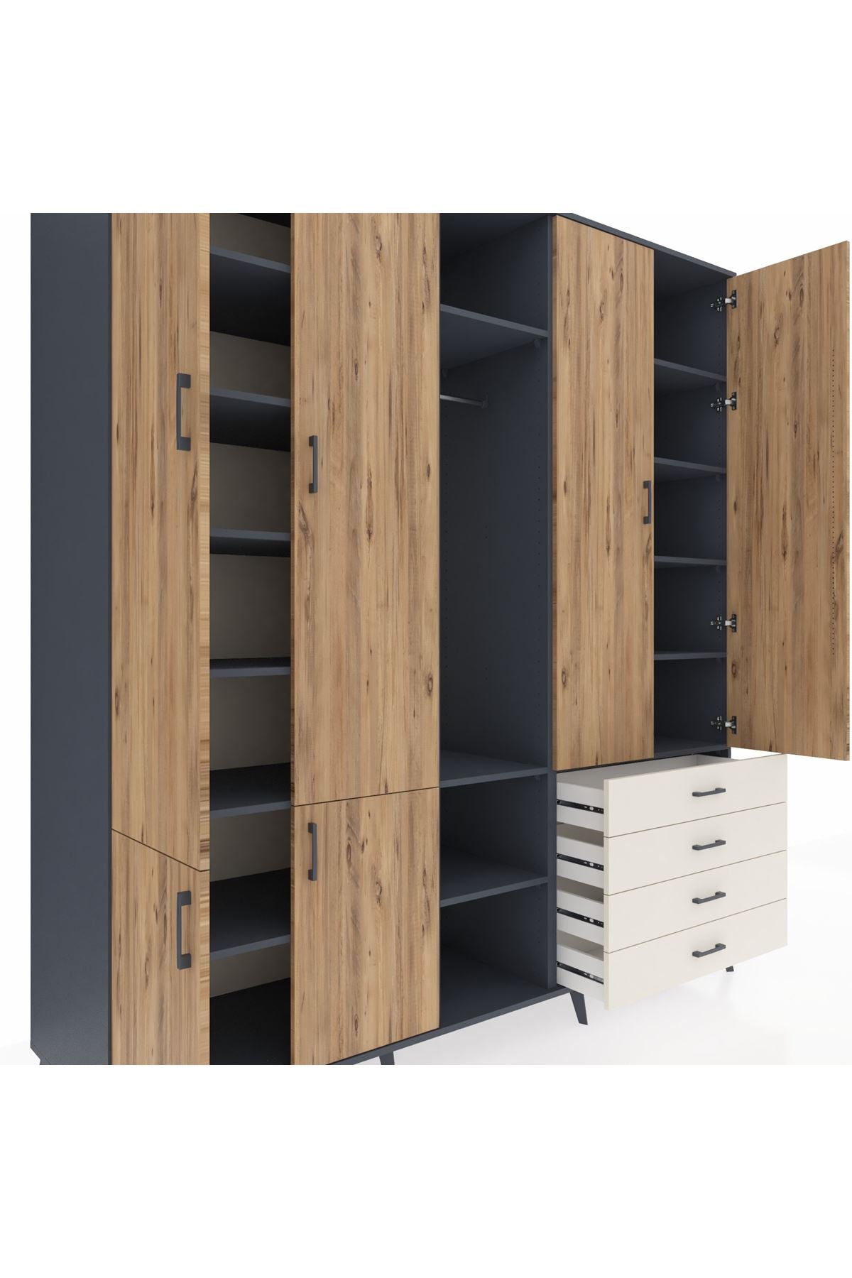 Kronos Dolap 14 Raflı 4 Çekmeceli Tek Askılı 220x59x243 - S784M022V10C