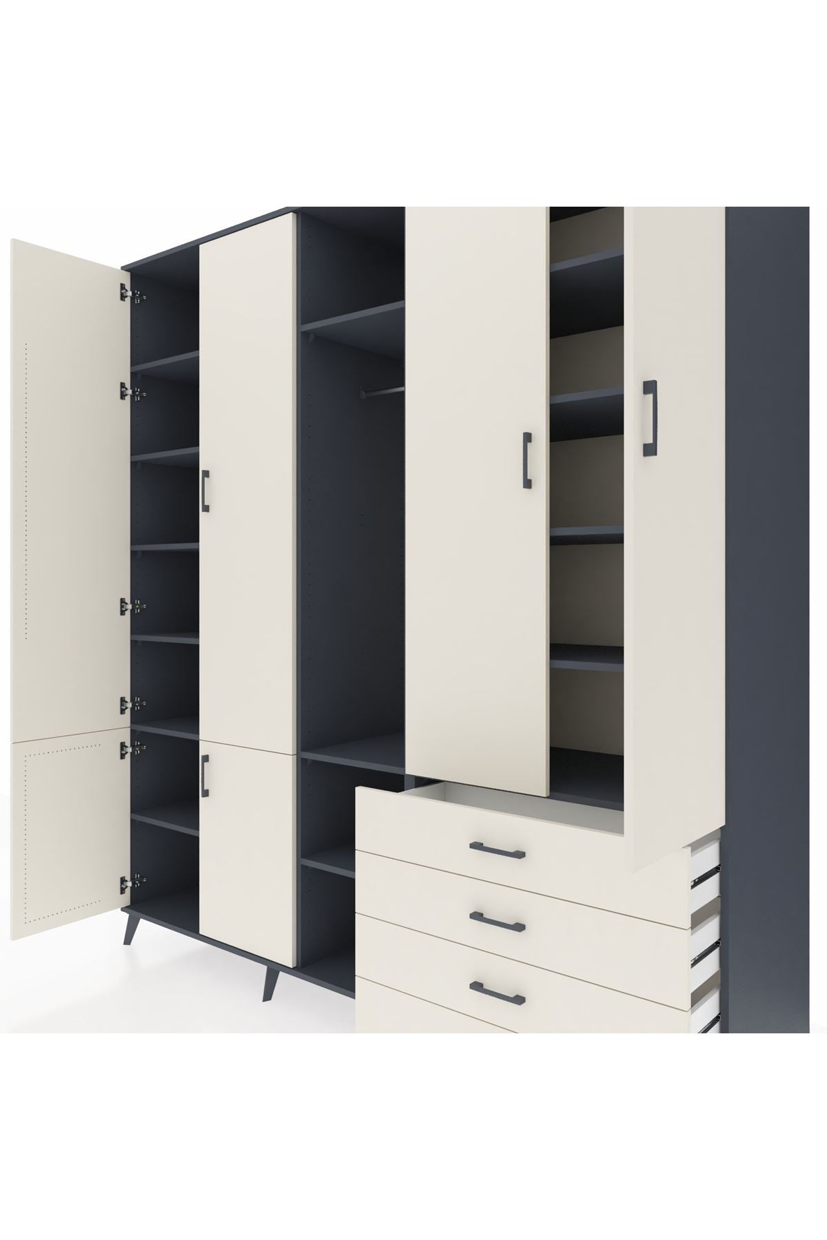 Kronos Dolap 14 Raflı 4 Çekmeceli Tek Askılı 220x59x243 - S784M022V13C