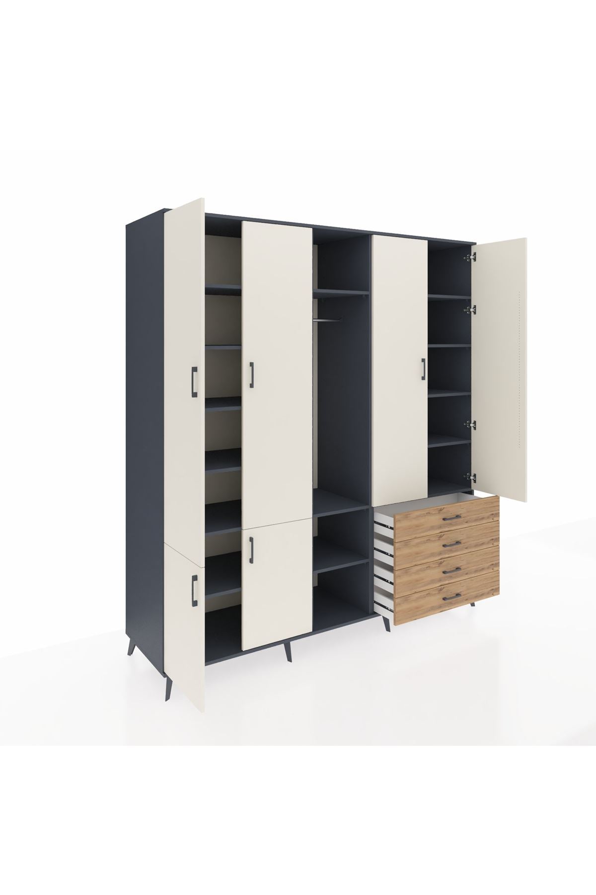 Kronos Dolap 14 Raflı 4 Çekmeceli Tek Askılı 220x59x243 - S784M022V15C