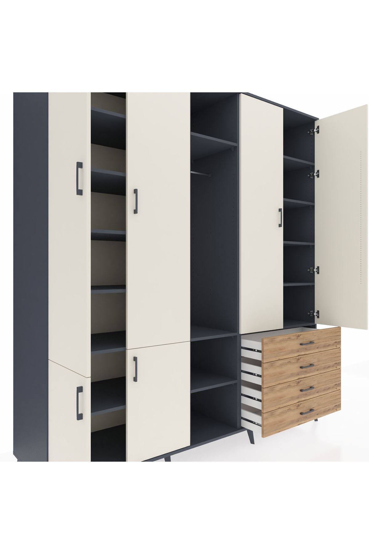 Kronos Dolap 14 Raflı 4 Çekmeceli Tek Askılı 220x59x243 - S784M022V15C