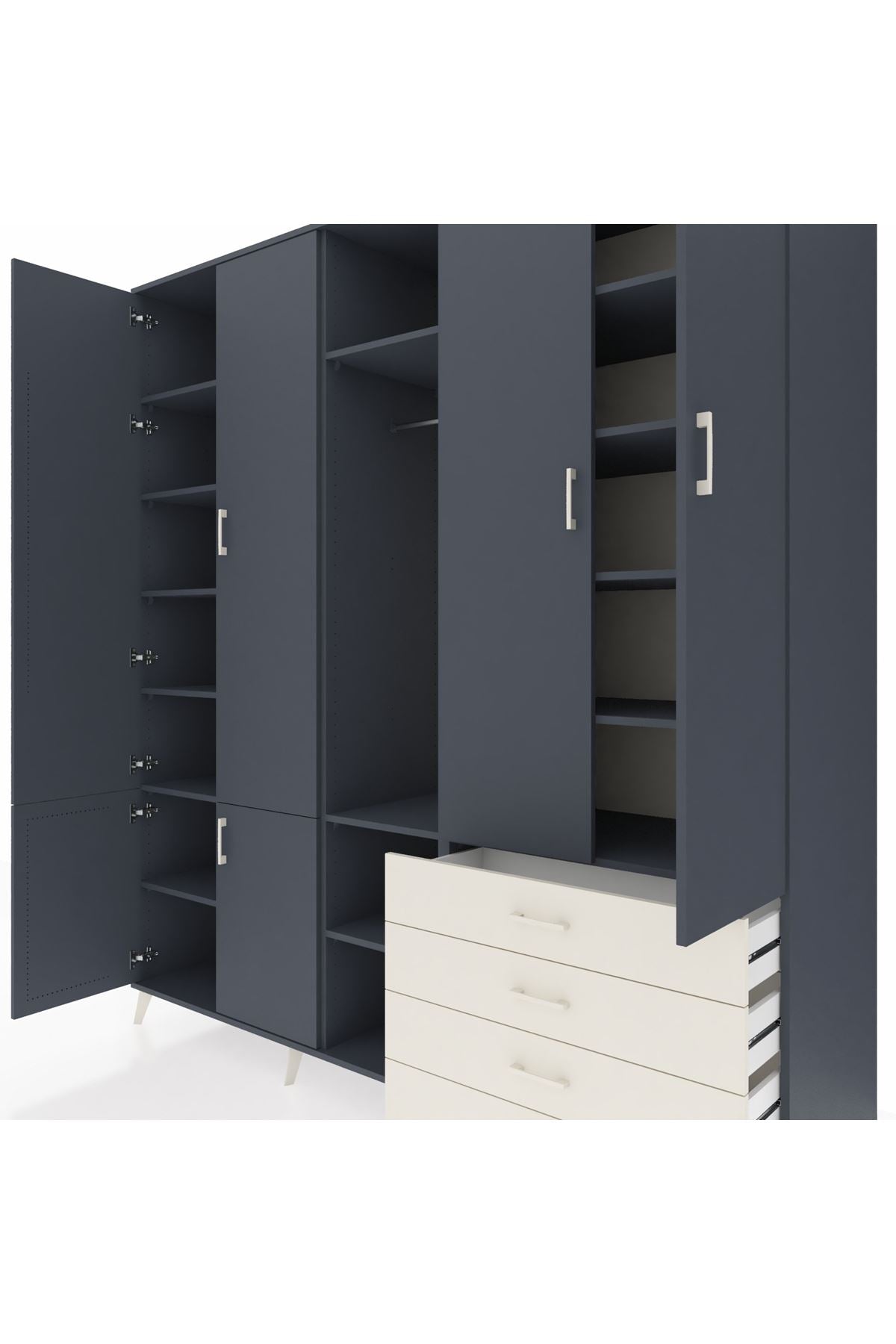 Kronos Dolap 14 Raflı 4 Çekmeceli Tek Askılı 220x59x243 - S784M022V16C