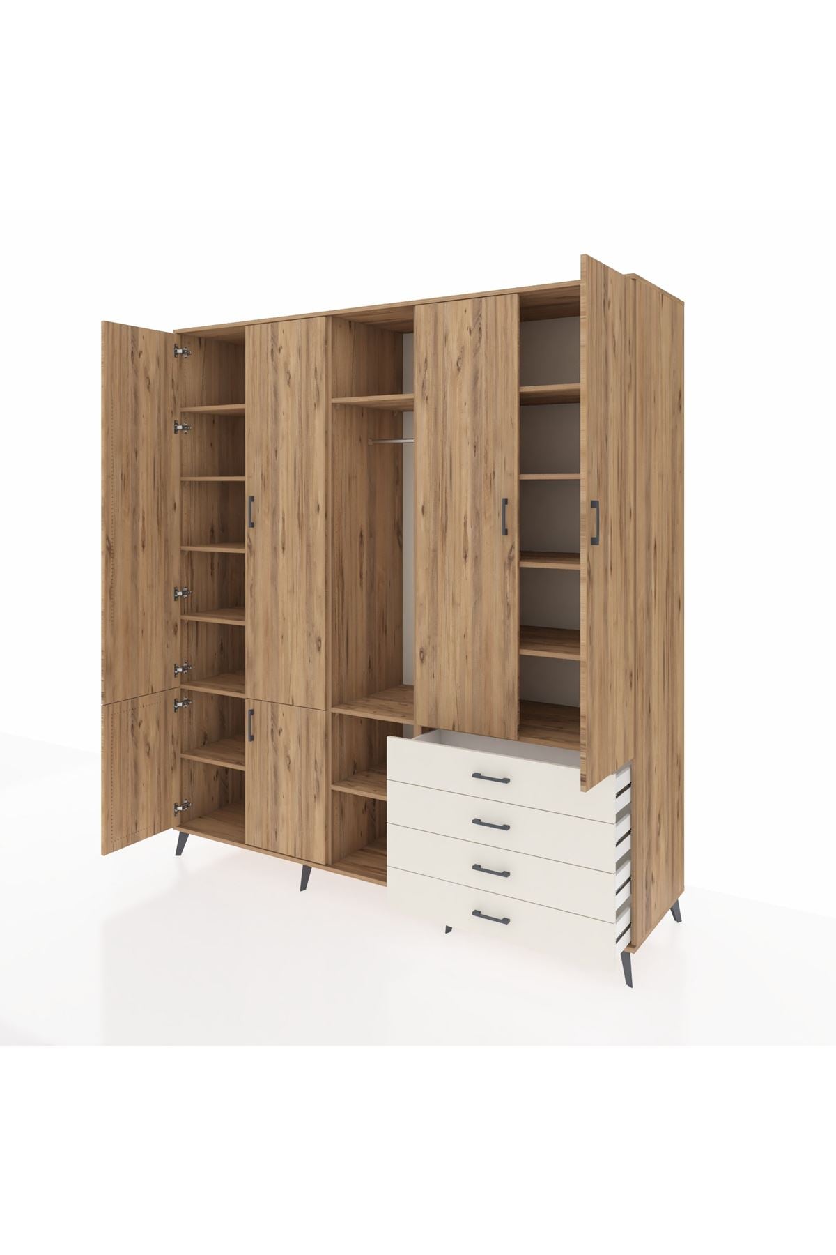 Kronos Dolap 14 Raflı 4 Çekmeceli Tek Askılı 220x59x243 - S784M022V19C
