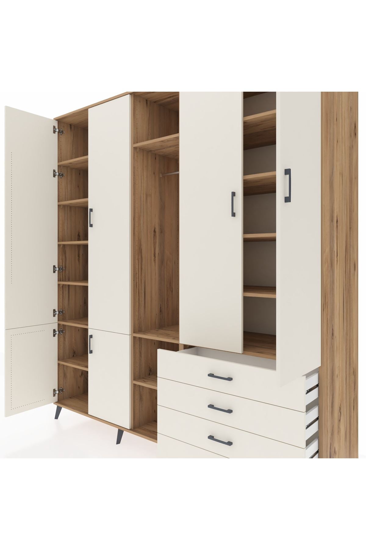 Kronos Dolap 14 Raflı 4 Çekmeceli Tek Askılı 220x59x243 - S784M022V22C
