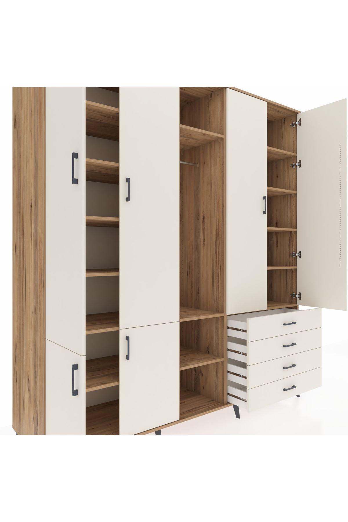 Kronos Dolap 14 Raflı 4 Çekmeceli Tek Askılı 220x59x243 - S784M022V22C