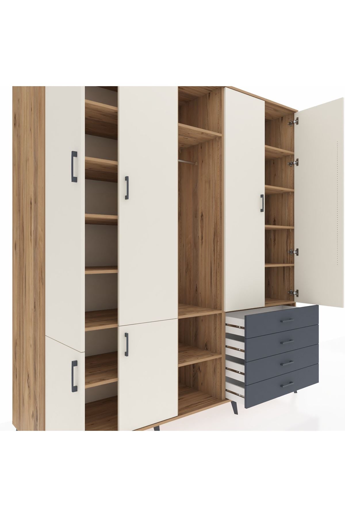 Kronos Dolap 14 Raflı 4 Çekmeceli Tek Askılı 220x59x243 - S784M022V23C