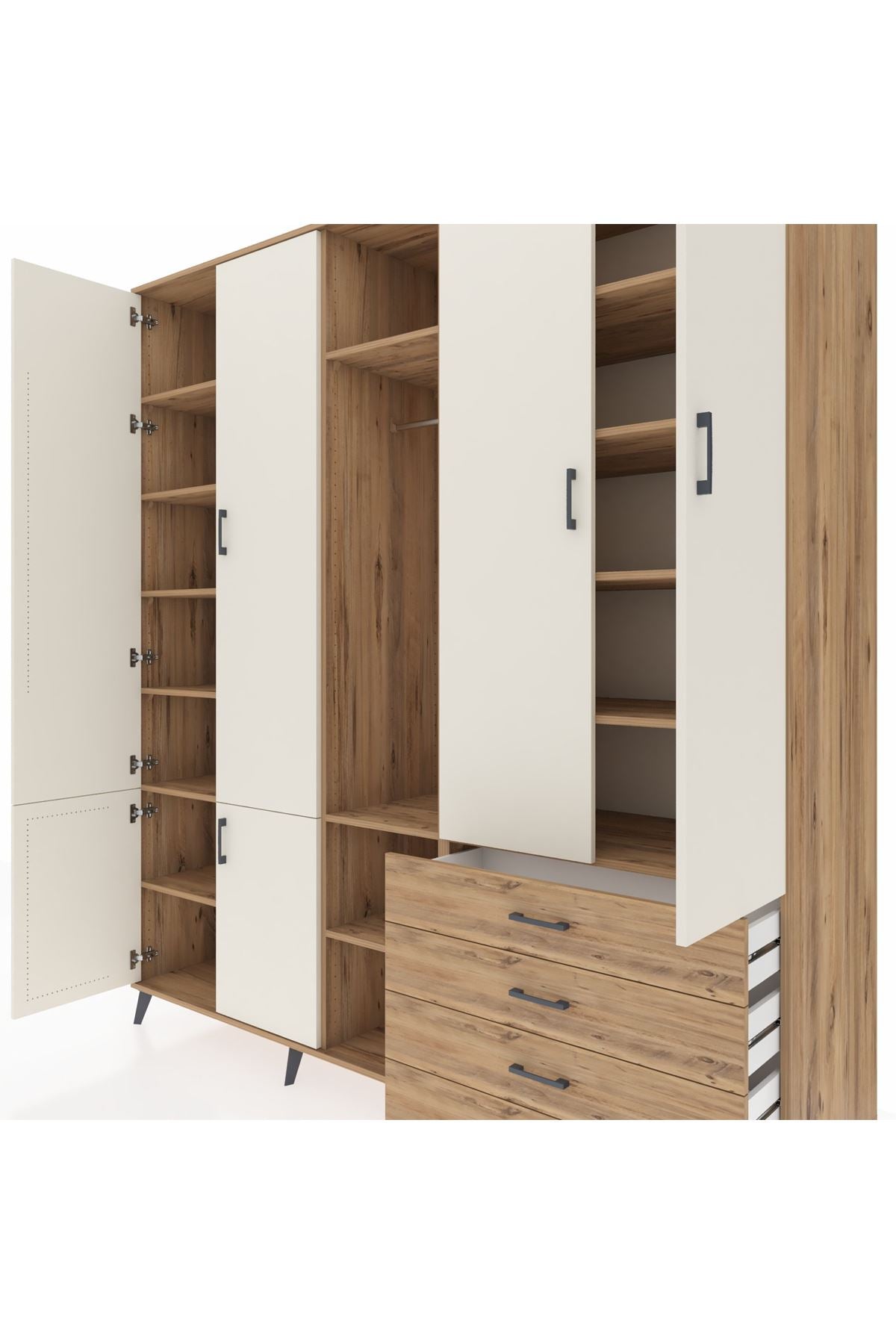 Kronos Dolap 14 Raflı 4 Çekmeceli Tek Askılı 220x59x243 - S784M022V24C