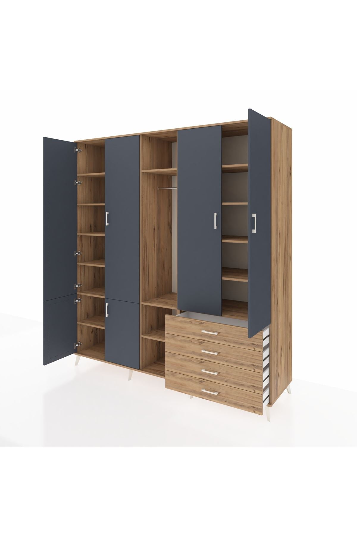 Kronos Dolap 14 Raflı 4 Çekmeceli Tek Askılı 220x59x243 - S784M022V27C