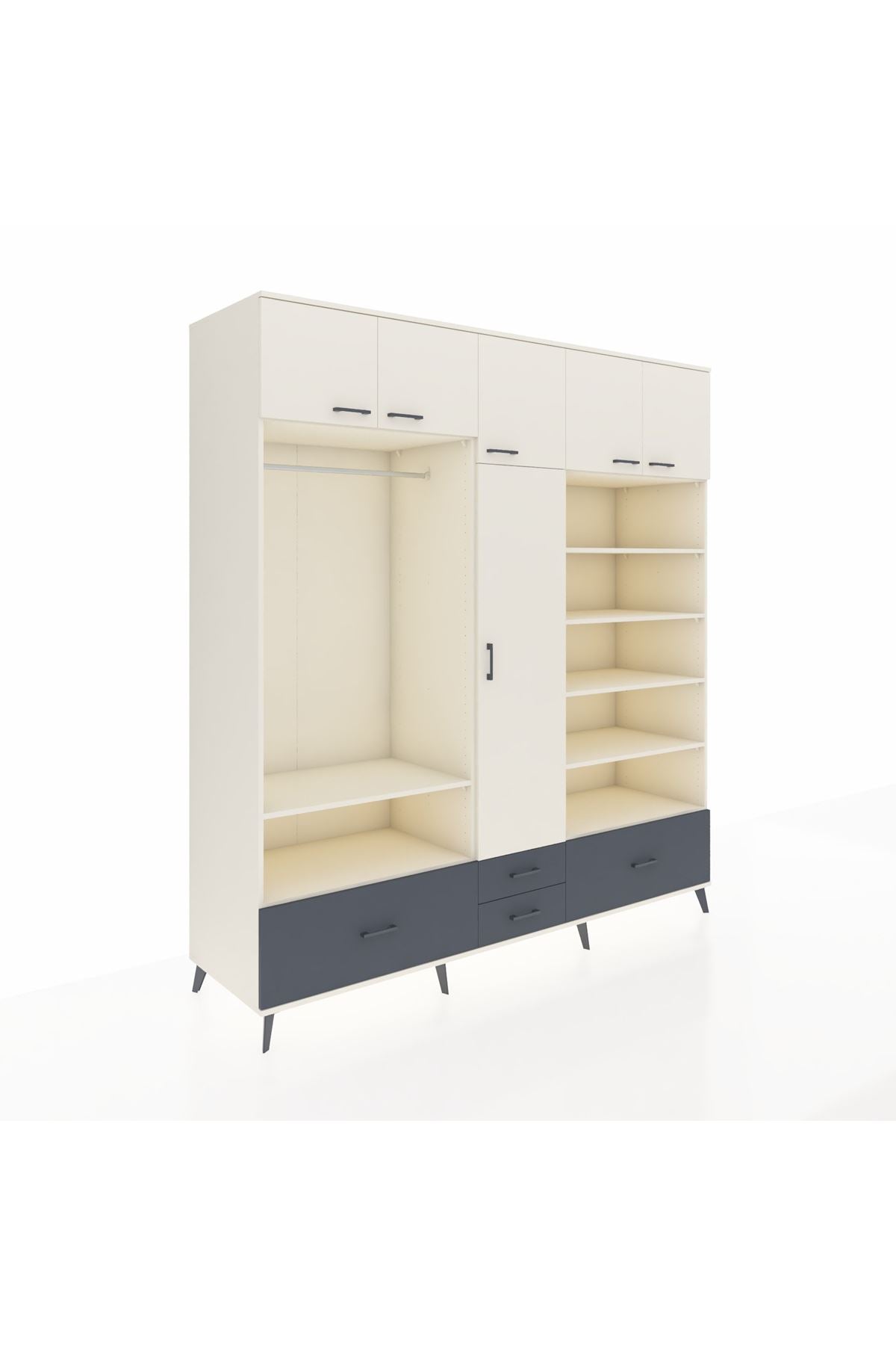 Kronos Dolap 18 Raflı 4 Çekmeceli Tek Askılı 220x59x243 - S784M024V05C