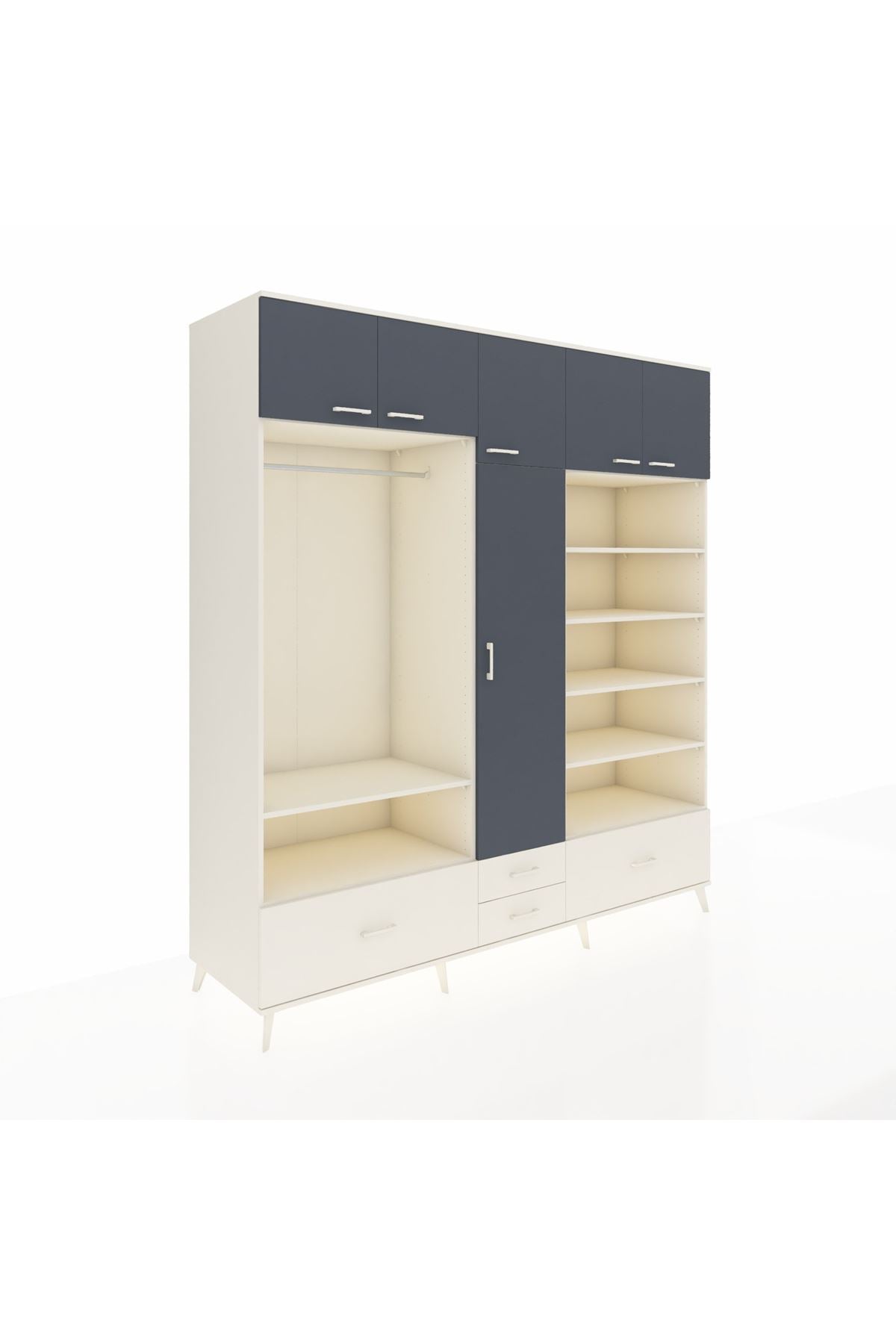 Kronos Dolap 18 Raflı 4 Çekmeceli Tek Askılı 220x59x243 Aytaşı-Antrasit/Aytaşı