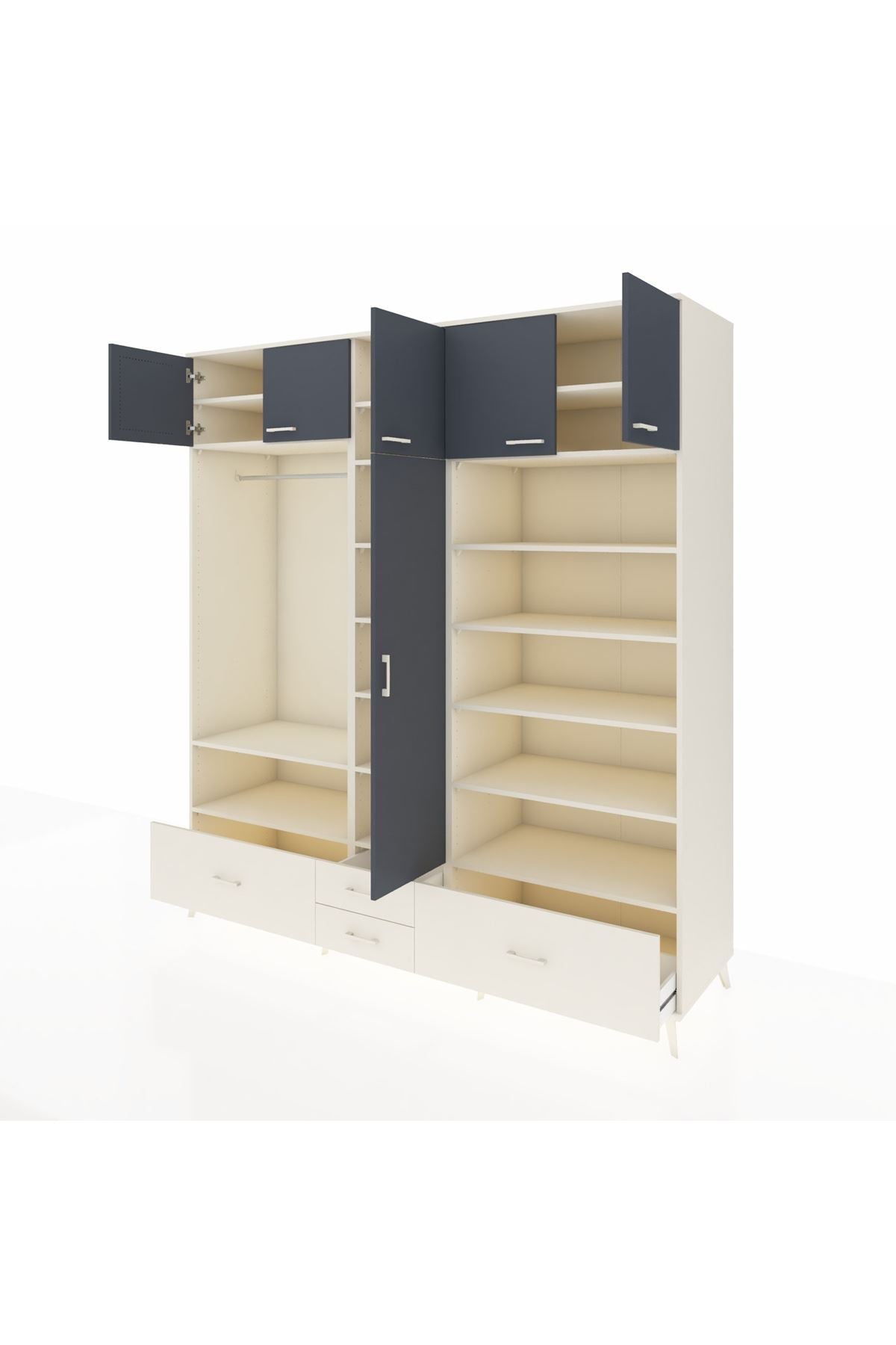 Kronos Dolap 18 Raflı 4 Çekmeceli Tek Askılı 220x59x243 Aytaşı-Antrasit/Aytaşı