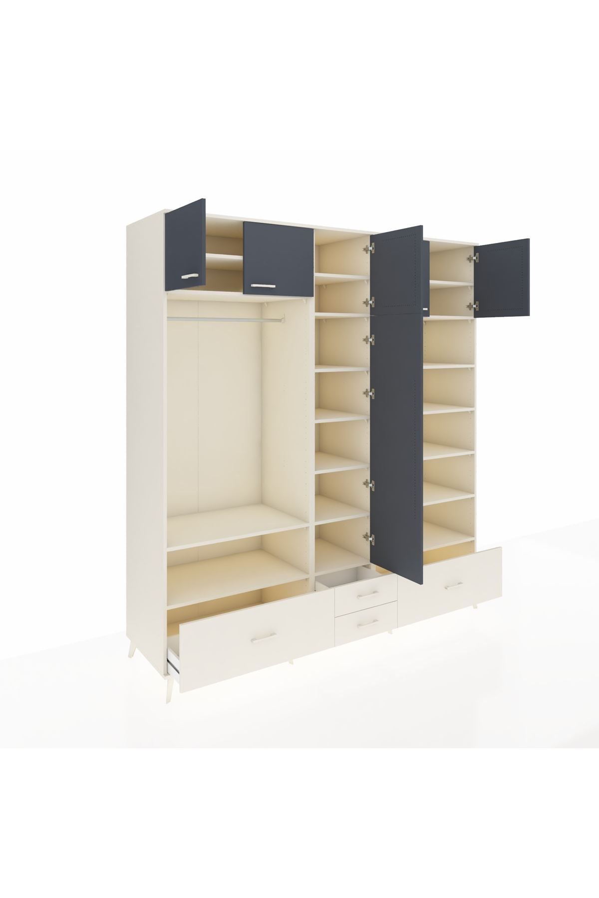 Kronos Dolap 18 Raflı 4 Çekmeceli Tek Askılı 220x59x243 Aytaşı-Antrasit/Aytaşı