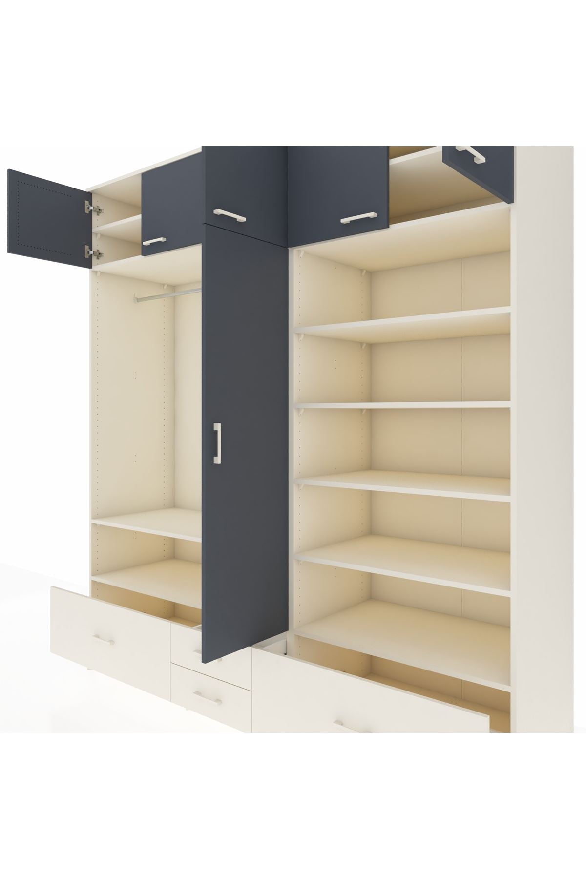 Kronos Dolap 18 Raflı 4 Çekmeceli Tek Askılı 220x59x243 Aytaşı-Antrasit/Aytaşı