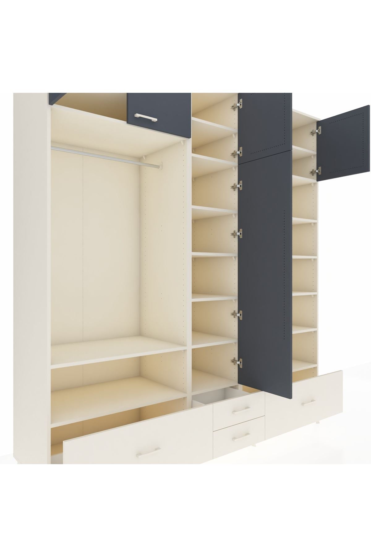 Kronos Dolap 18 Raflı 4 Çekmeceli Tek Askılı 220x59x243 Aytaşı-Antrasit/Aytaşı