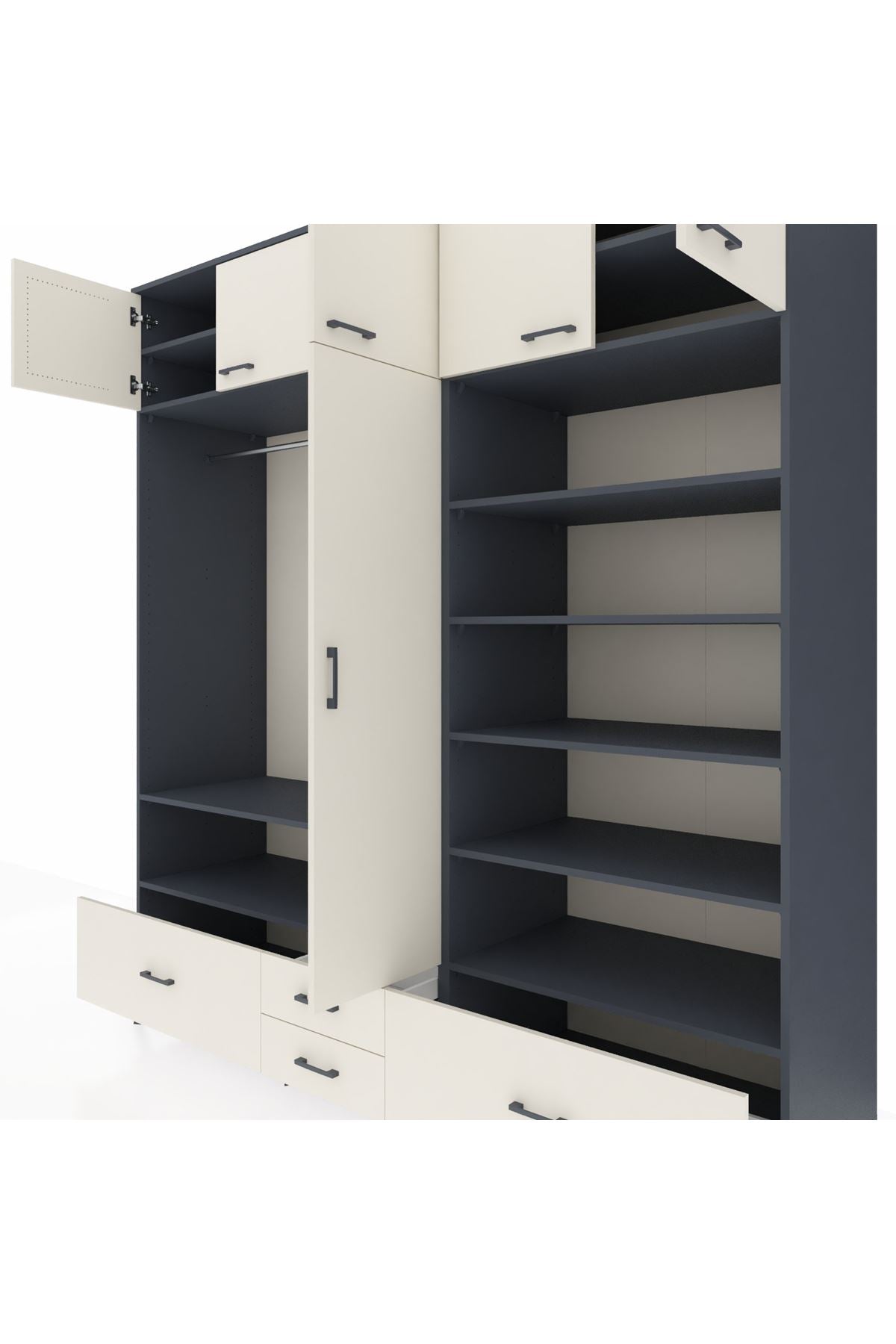 Kronos Dolap 18 Raflı 4 Çekmeceli Tek Askılı 220x59x243 - S784M024V13C