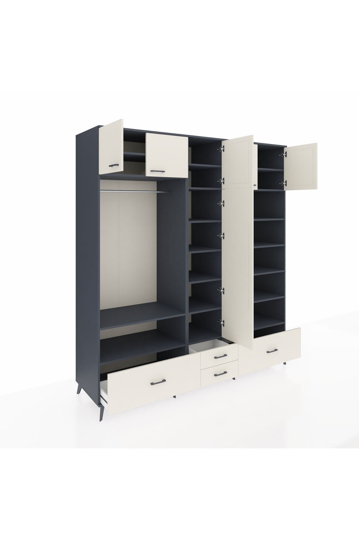 Kronos Dolap 18 Raflı 4 Çekmeceli Tek Askılı 220x59x243 - S784M024V13C