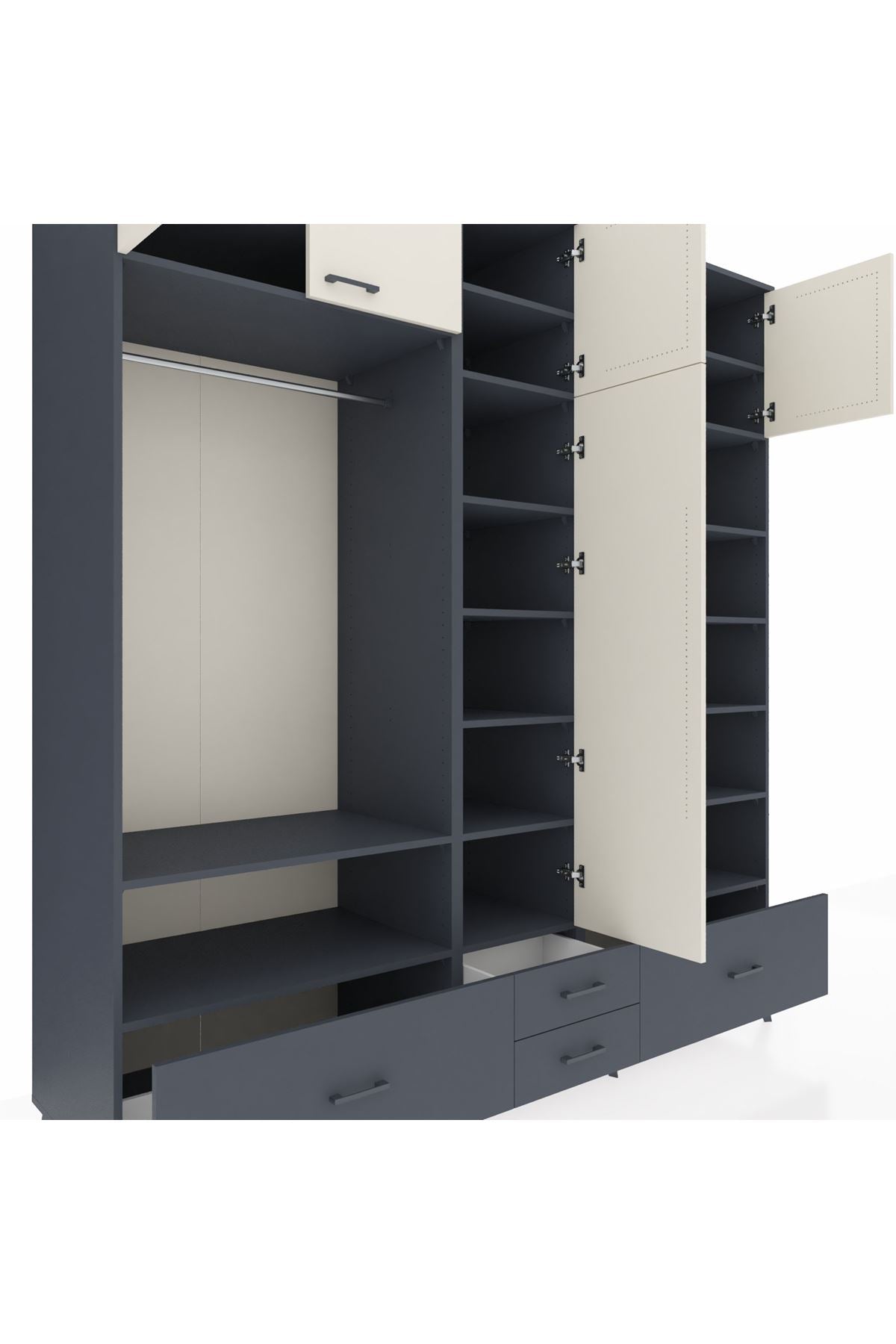 Kronos Dolap 18 Raflı 4 Çekmeceli Tek Askılı 220x59x243 - S784M024V14C