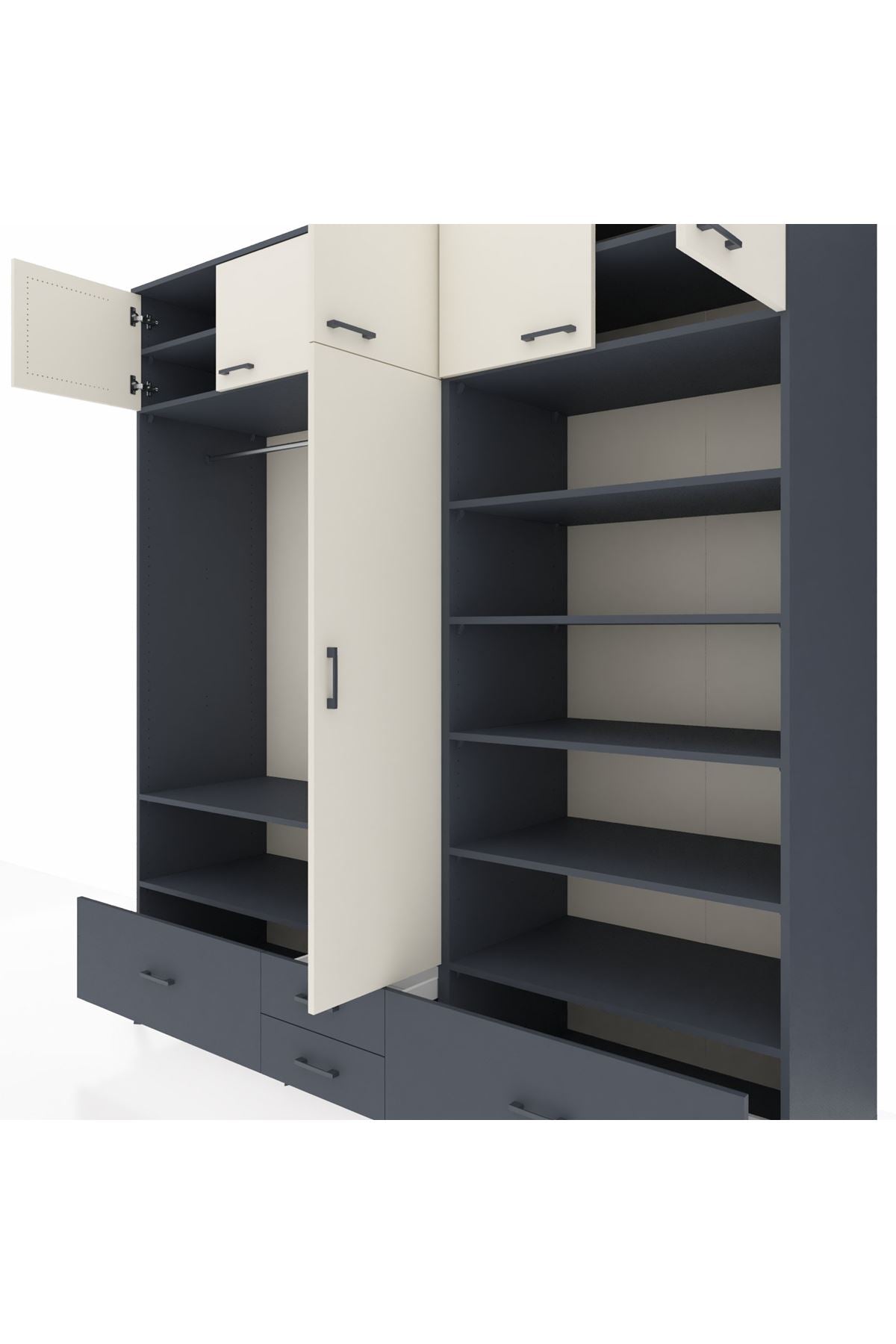 Kronos Dolap 18 Raflı 4 Çekmeceli Tek Askılı 220x59x243 - S784M024V14C