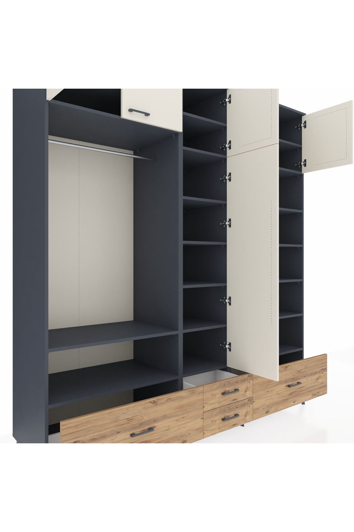 Kronos Dolap 18 Raflı 4 Çekmeceli Tek Askılı 220x59x243 - S784M024V15C