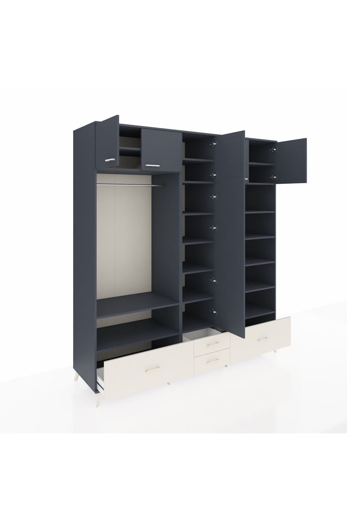 Kronos Dolap 18 Raflı 4 Çekmeceli Tek Askılı 220x59x243 - S784M024V16C