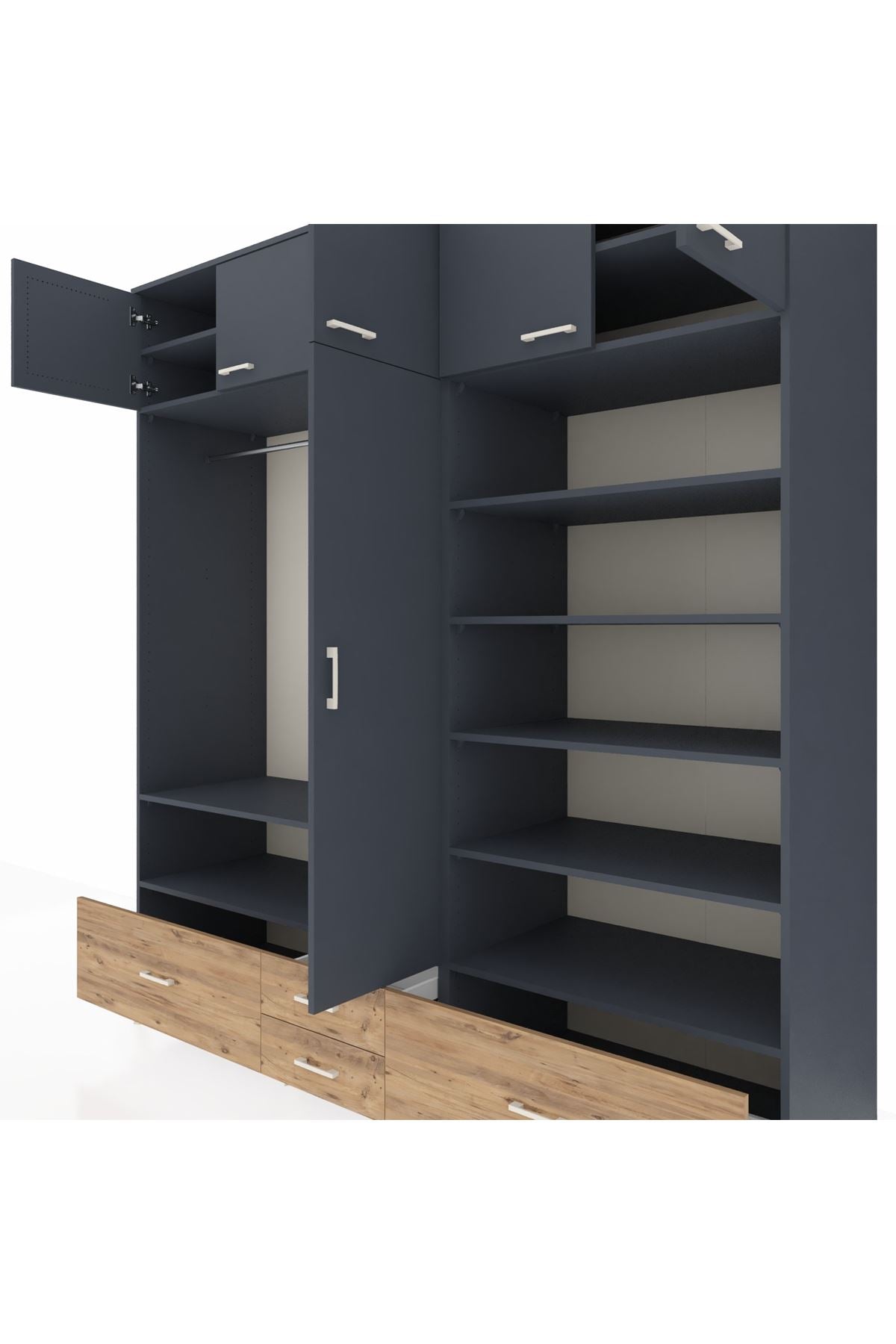 Kronos Dolap 18 Raflı 4 Çekmeceli Tek Askılı 220x59x243 - S784M024V18C